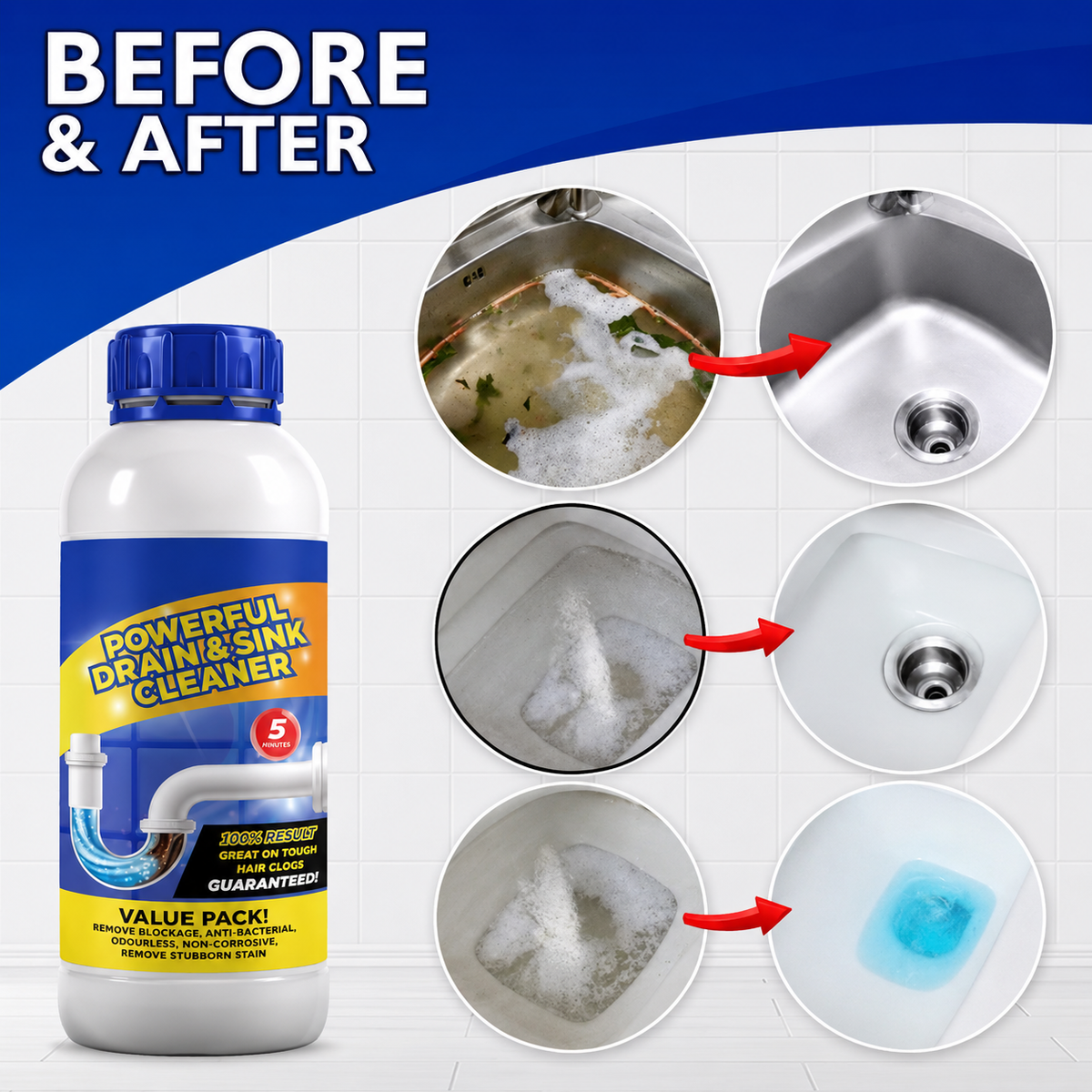 Sanitizo Powerful Drain & Sink Cleaner Powder 100 ML Each (Pack of 4)